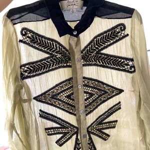 Badgley Mischka 100% silk embellished shirt